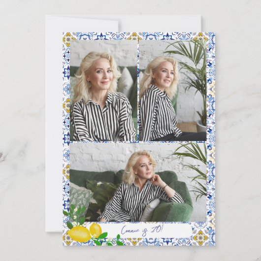 タイルイタリアンレモン私たちのメイン絞り70誕生日 招待状 (裏面)