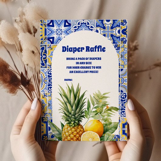 タイルイタリアンレモン赤ちゃんシャワーおむつラッフル エンクロージャーカード