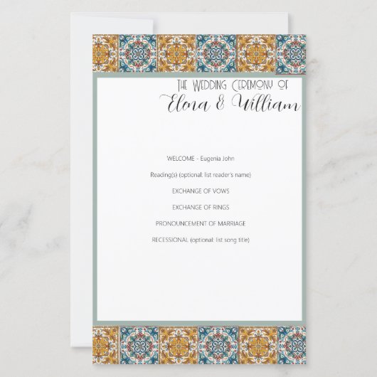 タイルイタリアン先結婚式プログラム (裏面)