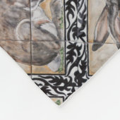 タイルウサギハレブラックスクロールホ縁どームデコール フリースブランケット (角)