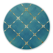 タイルエレガントティール（緑がかった色）ブルー&金ゴールドマス セラミックノブ (正面)