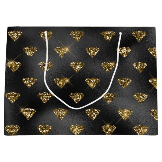 タイルエレガント張りの黒金ゴールドダイヤ結婚モンド ラージペーパーバッグ (正面)