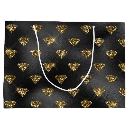 タイルエレガント張りの黒金ゴールドダイヤ結婚モンド ラージペーパーバッグ (裏面)