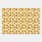 タイルカッコいい張りのハンバーガーのフライドポテトパーティーパターン ラッピングペーパーシート (正面3)