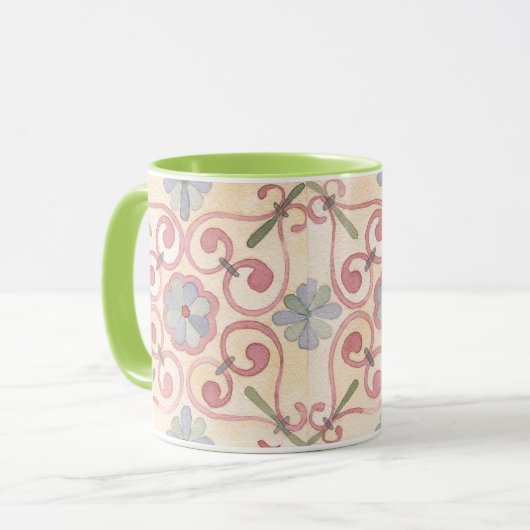 タイルカラフルパタークラシックンフローラピンク緑 マグカップ (正面左)