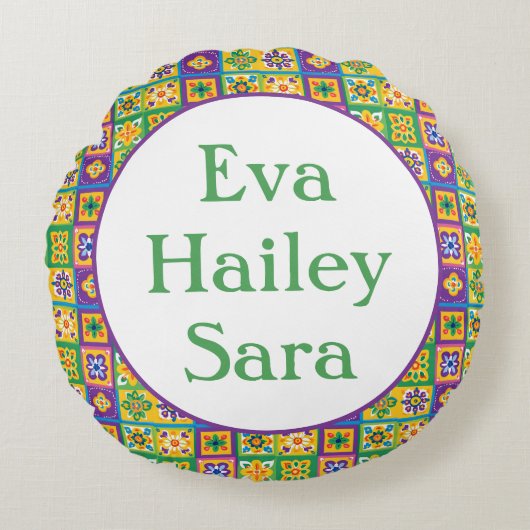 タイルカラフル ラウンドクッション (正面)