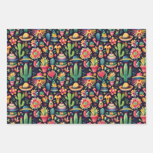 タイルクールのメキシコのフィエスタパーティー包装紙彼女 ラッピングペーパーシート (正面3)