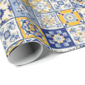 タイルスペインのの水色 ラッピングペーパー (ロールコーナー)