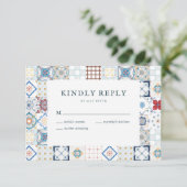タイルスペインのウェディングRSVPカード 出欠カード (スタンド正面)