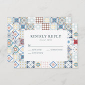 タイルスペインのウェディングRSVPカード 出欠カード (正面/裏面)