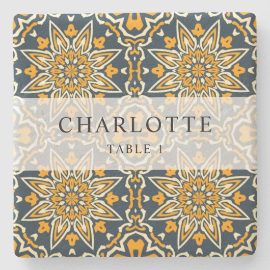 タイルスペインのパターカラフルン結婚の座席表 ストーンコースター (正面)