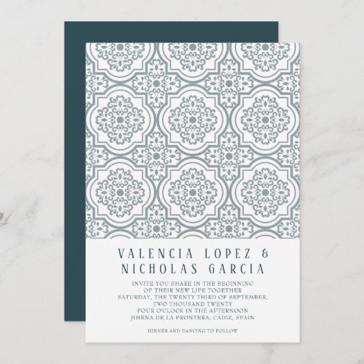タイルスペインの結婚式招待状 セーブザデート (正面/裏面)