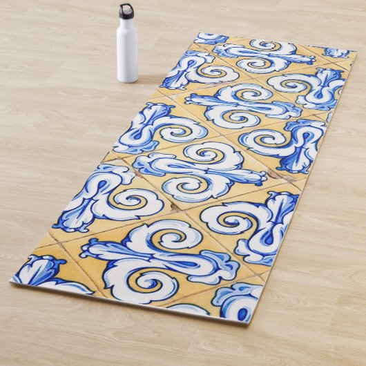 タイルスペインの – アズレジョ青、黄、白 ヨガマット (インサイチュ)