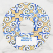 タイルスペインの – アズレジョ青、黄、白 ワイングラスタグ (正面)