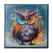 タイルダークティール（緑がかった色）(秋フクロウ) RFPMDesigns ©️ 2024 タイル (正面)