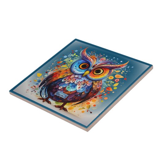 タイルダークティール（緑がかった色）(秋フクロウ) RFPMDesigns ©️ 2024 タイル (側面)