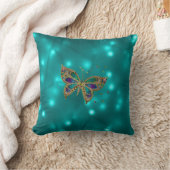 タイルバタフライオンネオンターコイズデザイン クッション (ブランケット)