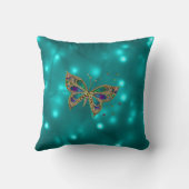 タイルバタフライオンネオンターコイズデザイン クッション (裏面)