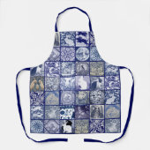 タイルパターンブルーホワイトラビットユニークヴィンテージアート エプロン (正面)