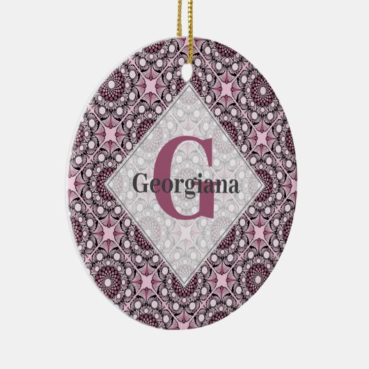 タイルモノグラムのダスキーバラさくらんぼブロッサムマンダラ セラミックオーナメント (右)