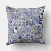 タイルラビットブルーホワイトモザイクパターンヴィンテージ アウトドアクッション (裏面)