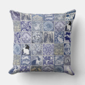 タイルラビットブルーホワイトモザイクパターンヴィンテージ アウトドアクッション (正面)