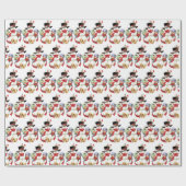 タイルヴィンテージ雪だるまと子供パーティー ラッピングペーパー (フラット)