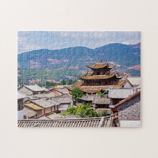タイル中国の伝統的張りの屋根，ダリ，雲南，中国 ジグソーパズル (横)