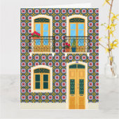 タイル付きリスボンハウス カード (黄色い花)