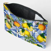 タイル地中海のとレモンの化粧品バッグ アクセサリーポーチ (見開き)