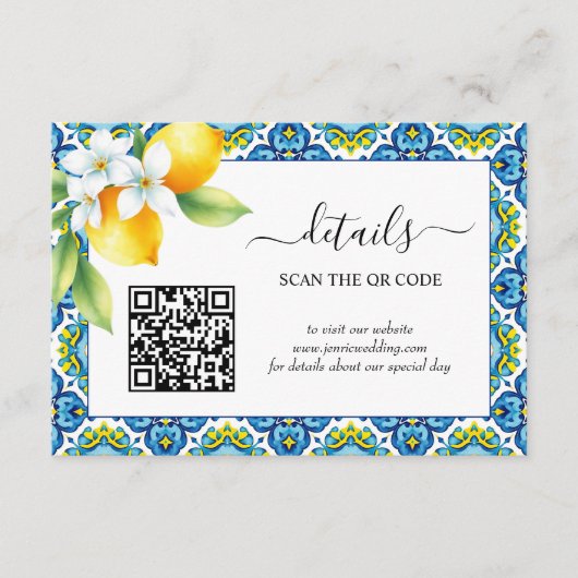 タイル地中海のとレモンの詳細結婚の エンクロージャーカード (正面)