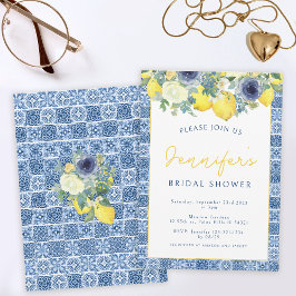 タイル地中海のとレモンブライダルシャワー 招待状