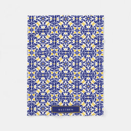 タイル地中海のの青と黄色のパターン名 フリースブランケット