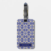 タイル地中海のの青と黄色のパターン名 ラゲッジタグ (裏面縦)