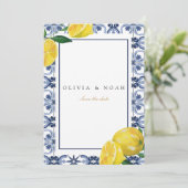 タイル地中海のは日付のカー結婚ドを保存 案内状 (スタンド正面)