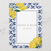 タイル地中海のは日付のカー結婚ドを保存 案内状 (正面/裏面)