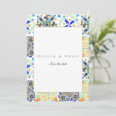 タイル地中海のは日付のカー結婚ドを保存 案内状 (スタンド正面)