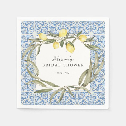 タイル地中海のアマルフィカプリブライダルシャワー スタンダードカクテルナプキン (正面)