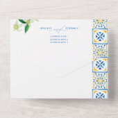 タイル地中海のイタリアブルークレストレモンズ結婚ズ オールインワン招待状 (裏面)