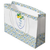 タイル地中海のイタリアブルークレストレモンズ結婚ズ ラージペーパーバッグ (裏面アングル)