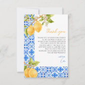 タイル地中海のイタリアレモンブライダルシャワー サンキューカード (正面)