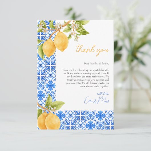 タイル地中海のイタリアレモンブライダルシャワー サンキューカード (スタンド正面)