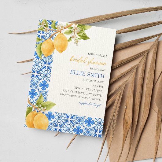 タイル地中海のイタリアレモンブライダルシャワー 招待状