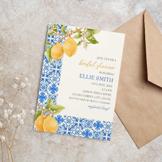 タイル地中海のイタリアレモンブライダルシャワー 招待状