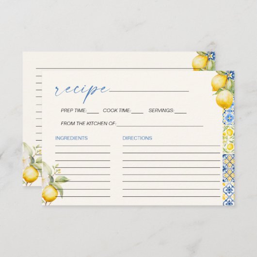 タイル地中海のイタリアンブライダルシャワーレシピ エンクロージャーカード (正面/裏面)