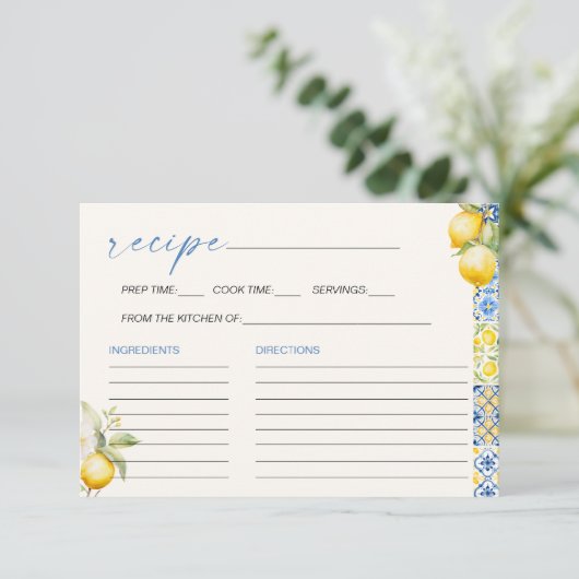 タイル地中海のイタリアンブライダルシャワーレシピ エンクロージャーカード (スタンド正面)