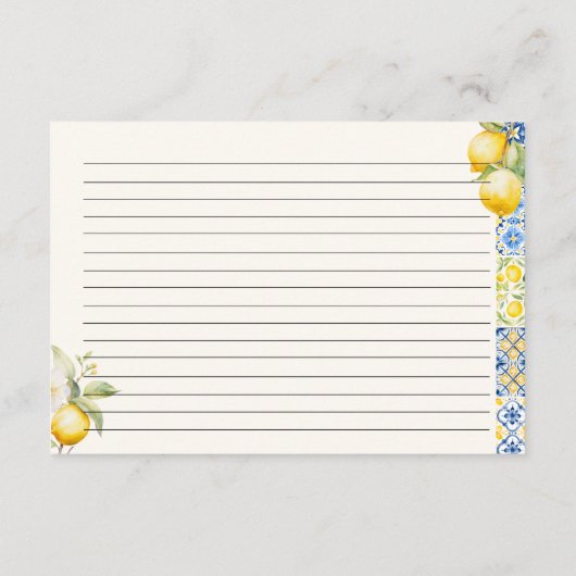 タイル地中海のイタリアンブライダルシャワーレシピ エンクロージャーカード (裏面)