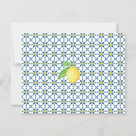 タイル地中海のウォーターカラーレモンズ結婚ーズ セーブザデート (裏面)