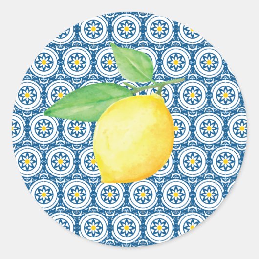 タイル地中海のウォーターカラーレモンズ結婚ーズ ラウンドシール (正面)