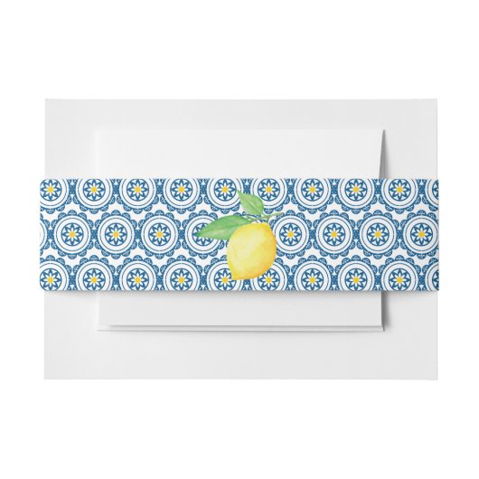 タイル地中海のウォーターカラーレモンズ結婚ーズ 招待状ベリーバンド (正面例)